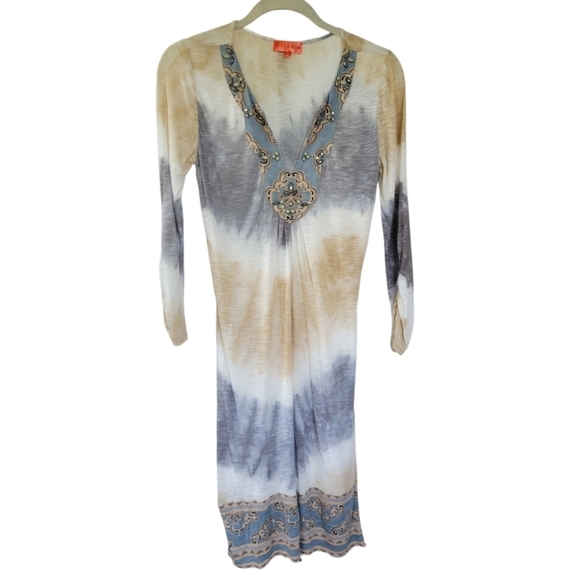 Hale Bob Cabana Tunic Tee Shirt Mini Dress Beaded Neckline Sz S - Picture 2 of 13